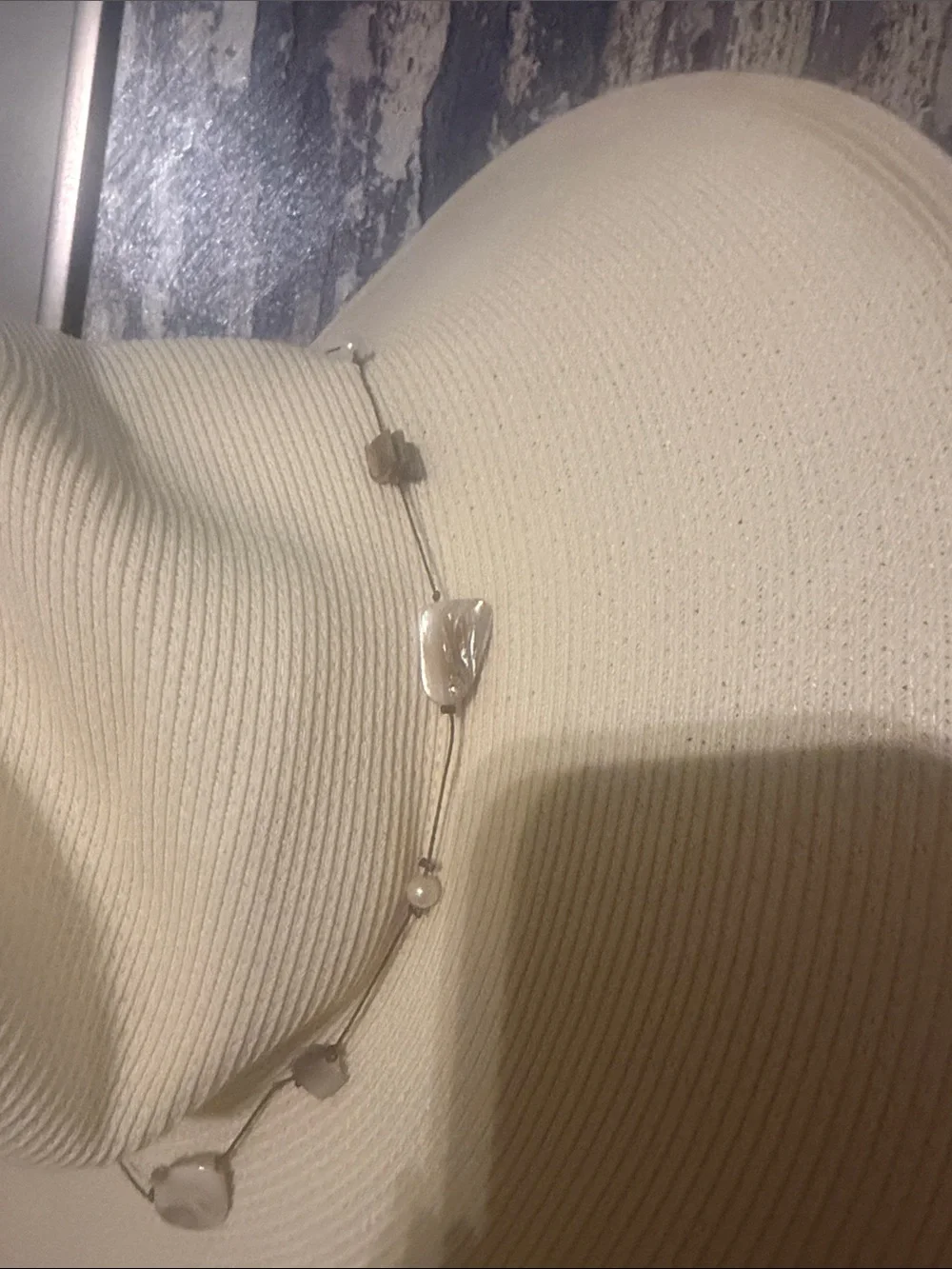 Wide-Brim Cream Sun Hat with Decorative Beaded Band